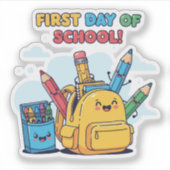 可愛いかわいい学校の初日!漫画のバックパック シール (正面)