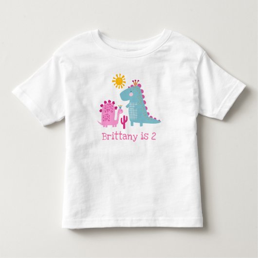 可愛いかわいい恐竜ガールピンク2nd誕生日の名前 トドラーTシャツ (正面)