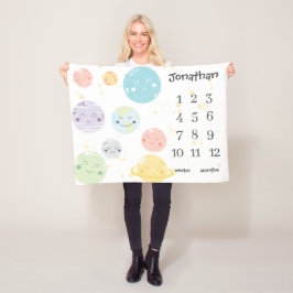 可愛いかわいい惑星スターズベビーマイルストーン フリースブランケット