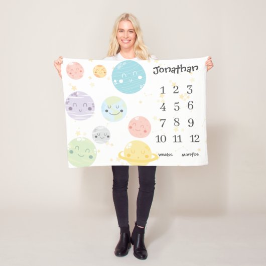 可愛いかわいい惑星スターズベビーマイルストーン フリースブランケット (インサイチュ)