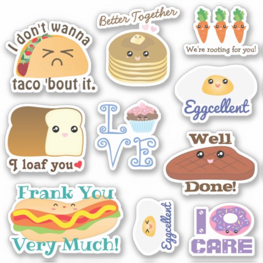 可愛いかわいい漫画の食べ物ドードルおもしろいプンスことわざ シール (正面)