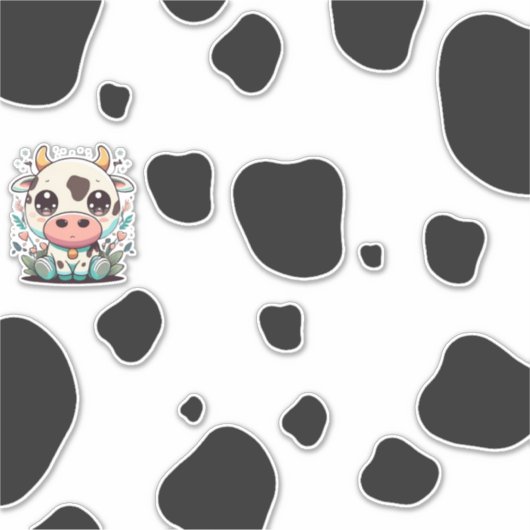可愛いかわいい牛！ シール (正面)