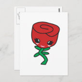 可愛いかわいい独身の赤いバラのキャラクター ポストカード (正面/裏面)