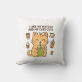 可愛いかわいい猫と抹茶グリーンティー クッション (正面)