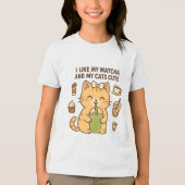 可愛いかわいい猫と抹茶グリーンティー トライブレンドTシャツ (正面)
