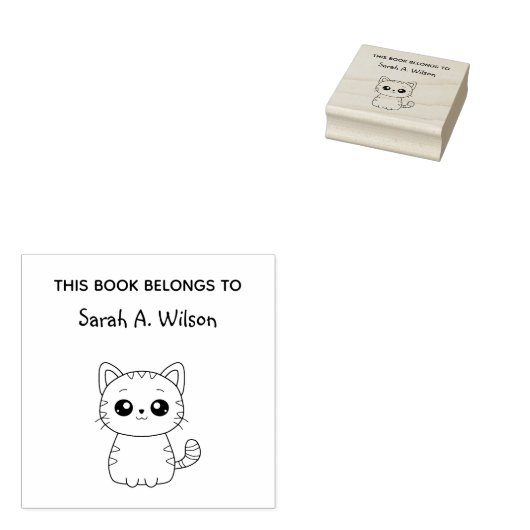 可愛いかわいい猫ブックパーソナライズド蔵書票 ラバースタンプ (押印)