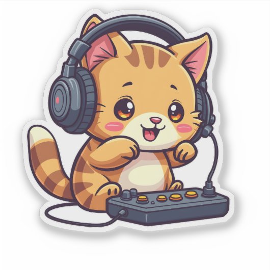 可愛いかわいい遊ネコのビデオゲーム – かわいいゲーム シール (正面)