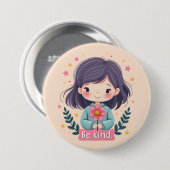 可愛いかわいい「優しい」イラストレーション – 健康アート 缶バッジ (正面&裏面)