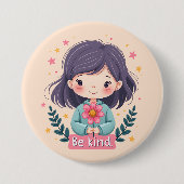 可愛いかわいい「優しい」イラストレーション – 健康アート 缶バッジ (正面)