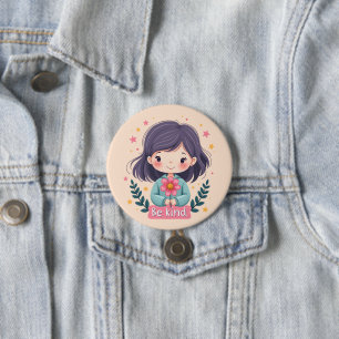 可愛いかわいい「優しい」イラストレーション – 健康アート 缶バッジ