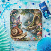 可愛いかわいらしカタツムリと蝶の妖精の国 ペーパープレート (パーティー)