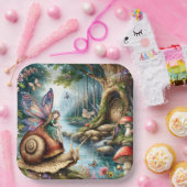 可愛いかわいらしカタツムリと蝶の妖精の国 ペーパープレート (パーティー)