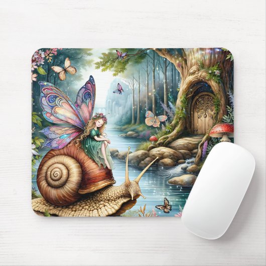 可愛いかわいらしカタツムリと蝶の妖精の国 マウスパッド (マウス)