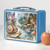 可愛いかわいらしカタツムリと蝶の妖精の国 メタルランチボックス (インサイチュ)