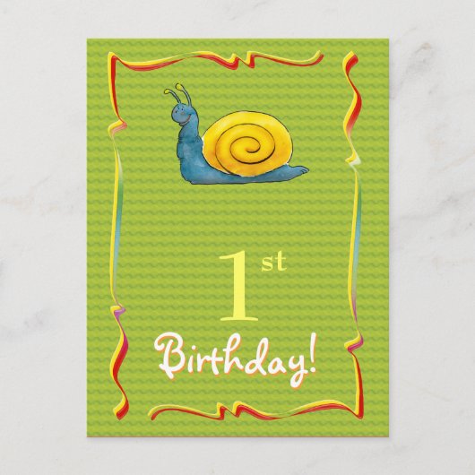 可愛いかわいらしカタツムリのハッピーバースデーはがき ポストカード (正面)