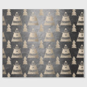 可愛いかわいらしバラ金ゴールドクリスマスツリーベアパターン ラッピングペーパー (フラット)