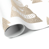 可愛いかわいらしバラ金ゴールドクリスマスツリーベアパターン ラッピングペーパー (ロールコーナー)