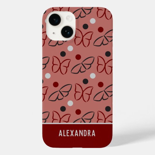 可愛いかわいらしピンクのグレー/グレーの蝶アートパターン Case-Mate iPhoneケース (裏面)