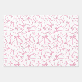 可愛いかわいらしピンクリボン弓パターンギフト ラッピングペーパーシート