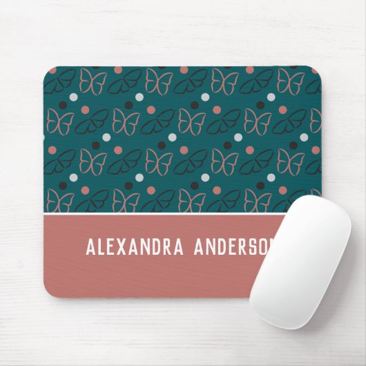 可愛いかわいらしブルーとピンクの蝶アートパターン マウスパッド (マウス)
