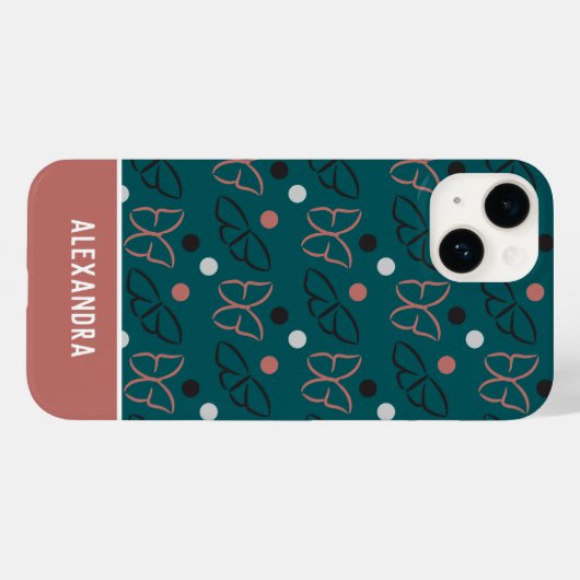 可愛いかわいらしブルーとピンクの蝶アートパターン Case-Mate iPhoneケース (裏面 (横))