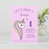 可愛いかわいらしユニコーンカラフルスパークルズ1st誕生日 招待状 (スタンド正面)