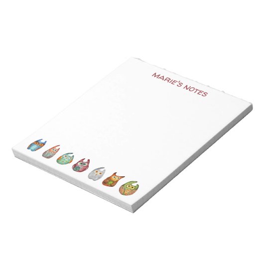 可愛いかわいらし水カラフル色フクロウ空白のメモ ノートパッド (回転)