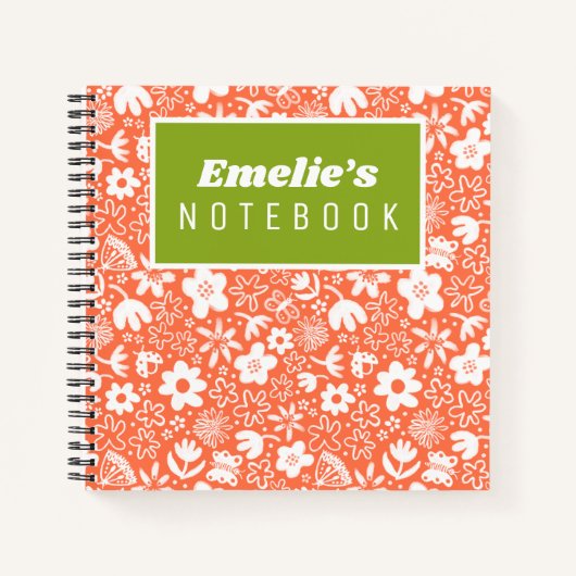 可愛いかわいらし花と虫の女の子 ノートブック (正面)