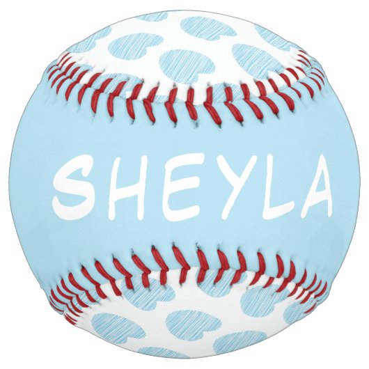 可愛いかわいらし青いハートパターン名 ソフトボール (裏面)