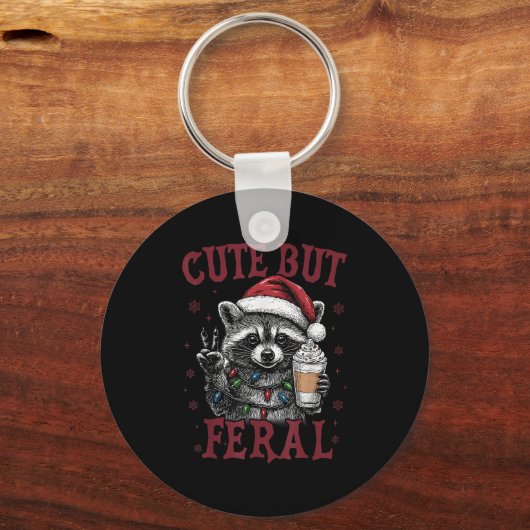 可愛いがフェラルおもしろいラクーンSanta Christmasの試合 キーホルダー (正面)