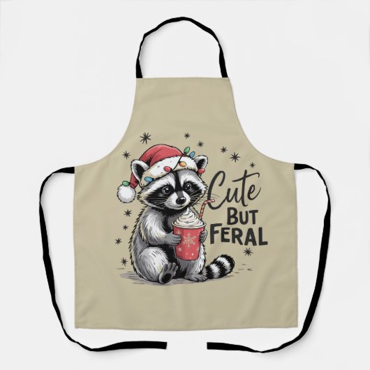 可愛いがフェラルなクリスマスアライグマかわいい動物のクリスマス エプロン (正面)