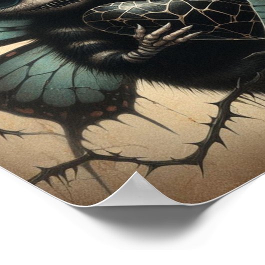 可愛いが不気味な吸血鬼の蝶と黒ハート ポスター (角)