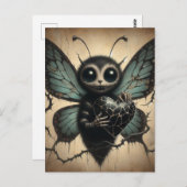 可愛いが不気味な吸血鬼の蝶と黒ハート ポストカード (正面/裏面)