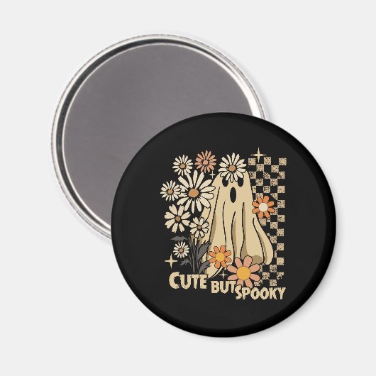 可愛いが不気味フローラおもしろいハロウィーン幽霊チェック マグネット (正面/裏面)