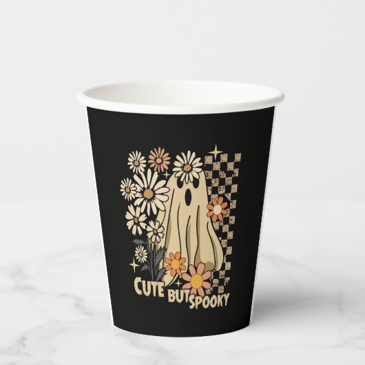 可愛いが不気味フローラおもしろいハロウィーン幽霊チェック 紙コップ (正面)