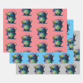 可愛いが怖い漫画のモンスターデザイン ラッピングペーパーシート