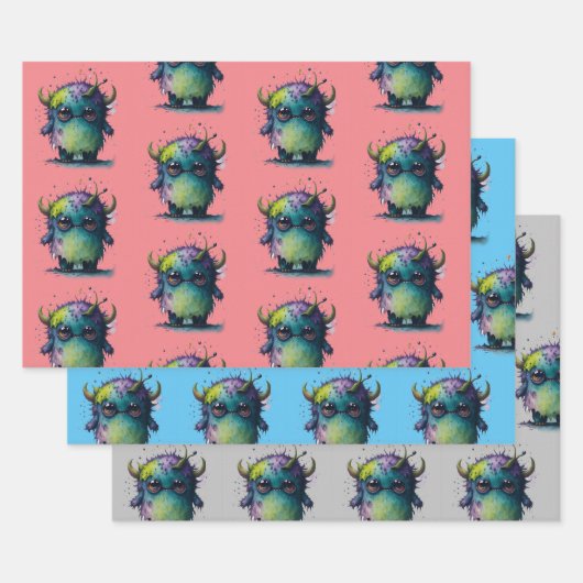 可愛いが怖い漫画のモンスターデザイン ラッピングペーパーシート (セット)