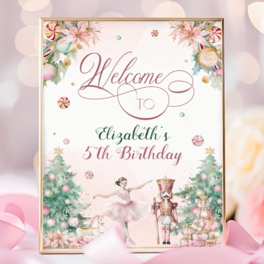 可愛いくるみ割り人形の女の子の誕生日パーティーウェルカムサイン ポスター