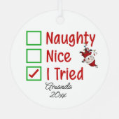 可愛いけないクリスマスのプレおもしろいゼントを試みた メタルオーナメント (裏面)