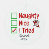 可愛いけないクリスマスのプレおもしろいゼントを試みた メタルオーナメント (正面)