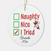 可愛いけないクリスマスのプレおもしろいゼントを試みた メタルオーナメント (左)