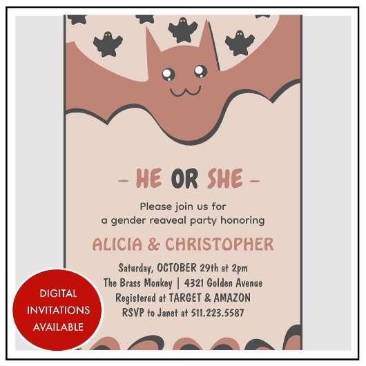 可愛いこうもり10月ハロウィンジェンダーの発表 招待状