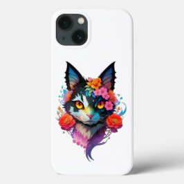 可愛いこうもりCATとflowersiPhone / iPadケース iPhone 13ケース
