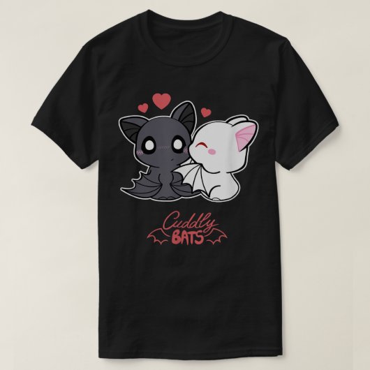 可愛いこうもりcoupledesigned by Cuddlyこうもり漫画 Tシャツ (デザイン正面)