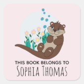 可愛い'この本は属する'店頭名キッズ蔵書票 スクエアシール (正面)