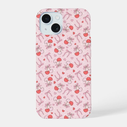 可愛いさくらんぼと弓 iPhone 15ケース (裏面)