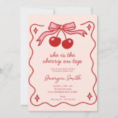 可愛いさくらんぼオントップボウ手引き赤ちゃんシャワー 招待状 (正面)