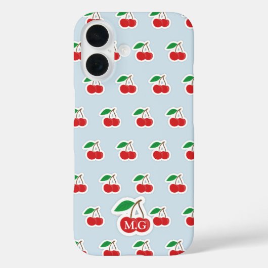 可愛いさくらんぼ柄オンライトブルーモノグラム Case-Mate iPhoneケース (裏面)