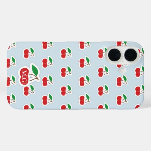 可愛いさくらんぼ柄オンライトブルーモノグラム Case-Mate iPhoneケース (裏面 (横))