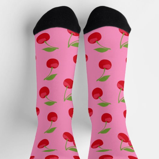 可愛いさくらんぼ模様（ピンク） ソックス (上部)